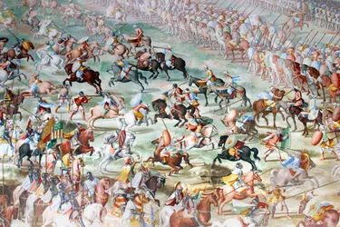 Scena di battaglia, dettaglio dagli affreschi nella Sala delle Battaglie