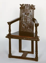 Sedia caquetoire inglese in stile francese, legno di bosso, tardo XVI secolo