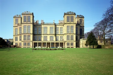 Hardwick Hall, vista esterna, costruito 1590-97, Derbyshire, UK