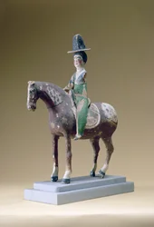 Cavaliere donna, Astana, VII secolo (stucco)