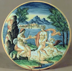 Piatto che mostra Parigi e Venere, di Giovanni-Battista da Faenza, 1563