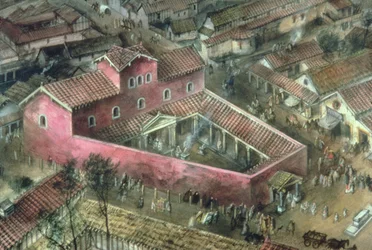 Ricostruzione del tempio triangolare del II secolo a Verulamium
