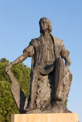 Statua di Cristoforo Colombo al Monastero di La Rabida, Provincia di Huelva, Andalusia, Spagna meridionale