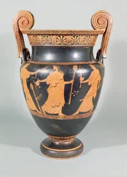 Cratere a volute, scena dionisiaca che mostra lo smembramento rituale di un animale selvatico, Attico, 450-425 a.C.