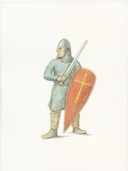 Una ricostruzione che mostra un cavaliere normanno circa 1066