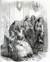 Una serata al Castello di Vaux-le-Vicomte ai tempi del re Luigi XV (1710-1774). XIX secolo (incisione da "Mysteres des vieux chateaux de France" di Le Francois)