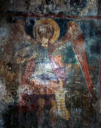 Angelo, affresco nella chiesa bizantina di Agios Constantinos e Agia Eleni, Voukolies, Creta, Grecia (foto)