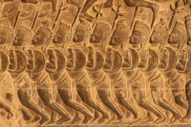 Angkor Wat. Dettaglio della scultura in rilievo dalla Battaglia di Kurukshetra, Siem Reap, Cambogia