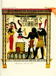 Apoteosi di un faraone: il re Seti I incontra gli dei Osiride e Horus scoperti a Tebe da Giovanni Battista Belzoni