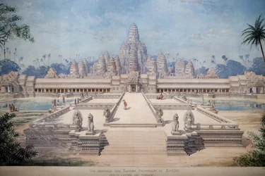 Museo delle Civiltà Asiatiche, Angkor, Esplorando la città sacra della Cambogia, Veduta della facciata orientale del Bayon di Louis Delaporte e Henri Deverin, Singapore, 2018