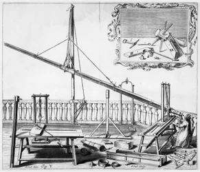 Astronomo che usa un telescopio di legno