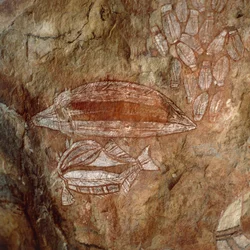 Australia, Territorio del Nord, Terra di Arnhem, Parco nazionale Kakadu, Nourlangie Rock, pitture rupestri aborigene