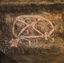 Australia, Territorio del Nord, Terra di Arnhem, Parco nazionale Kakadu, Nourlangie Rock, pitture rupestri aborigene
