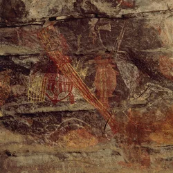 Australia, Territorio del Nord, Terra di Arnhem, Parco nazionale Kakadu, Ubirr Rock, pitture rupestri aborigene