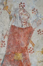 Avy, Chiesa di Notre Dame. Affresco del XIV secolo (Vergine e Bambino circondati, adorazione da parte dei pellegrini accompagnati dai loro Santi Patroni)