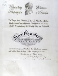 Diploma onorario di Babbage assegnato a Charles Babbage