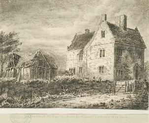 Villaggio di Baswich - casa di Sir William Congreve: disegno a matita e lavaggio, nd [?18° sec.]
