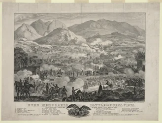 Battaglia di Buena Vista, nota anche come Battaglia di Angostura, le truppe del generale Zachary Taylor costringono alla ritirata il generale Antonio Lopez de Santa Anna, 23 febbraio