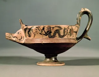 Kiatto a figure nere beote del gruppo dei Danzatori beoti, c.575-550 a.C.