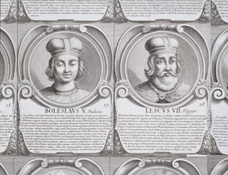 Boleslao V, il Casto, e Leszek II, il Nero, nn. 27 e 28 da "Series Chronologica Ducum et Regum Polonorum", incisione