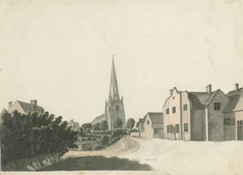 Scuola di grammatica di Brewood: disegno a penna colorato, nd [?19th cent]