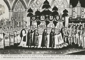 Sepoltura del corpo della regina Carolina nella cripta di famiglia nella cattedrale di Brunswick