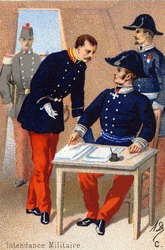 C: Intendenza militare. Incisione in "Military Alphabet". Iniziali dell