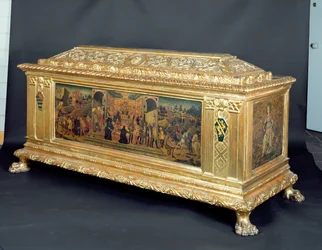 Cassone con pannelli raffiguranti La continenza di Scipione e allegorie della Fortezza e della Prudenza, attribuito alla bottega di Apollonio di Giovanni, c.1460-65