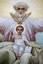 Affresco sul soffitto nella chiesa ortodossa russa della Santissima Trinità, Gerusalemme, Israele
