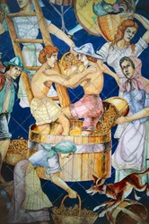Pannello di piastrelle di ceramica raffigurante il raccolto, Vietri sul Mare, Campania, Italia, (dettaglio)