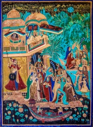 Cortile di Chittra Shala con dipinti virtuosi, Forte di Taragarh, Bundi, Rajasthan, India, Asia (foto)