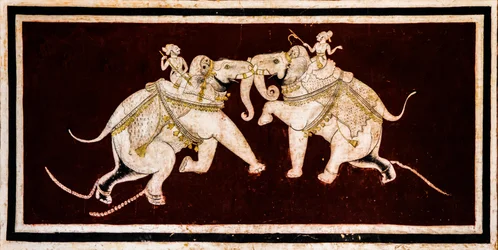 Cortile di Chittra Shala con dipinti virtuosi, Forte di Taragarh, Bundi, Rajasthan, India, Asia (foto)