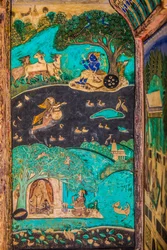 Cortile di Chittra Shala con dipinti virtuosi, Forte di Taragarh, Bundi, Rajasthan, India, Asia (foto)