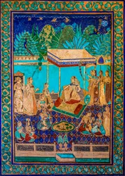 Cortile Chittra Shala con dipinti virtuosi, Forte Taragarh, Bundi, Rajasthan, India, Asia