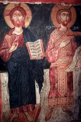 Cristo con San Costantino, chiesa di Timios Stavros tou Agiasmati, Santa Croce di Agiasmati, XV secolo, Cipro, chiese dipinte, sito UNESCO, Troodos, Cipro