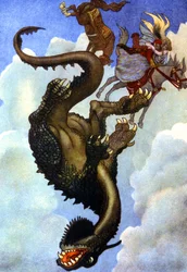 Coppia che combatte un drago