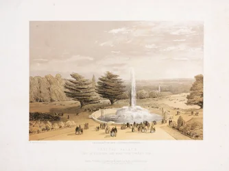 Palazzo di Cristallo, Post-Grande Esposizione La fontana e il parco dai gradini della terrazza del Palazzo di Cristallo, circa 1855