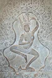 Rilievo di Apsara danzante sul muro occidentale esterno, Angkor Wat, Cambogia