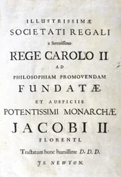 Pagina di dedica dei Principia Mathematica di Newton