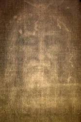 Dettaglio della Sindone di Torino (santo sudario) nella chiesa della SS Annunziata, Torino, Italia