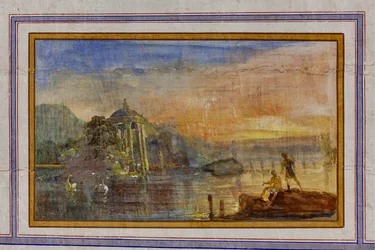 (dettaglio) della decorazione raffigurante un paesaggio, Sala Rossa, Appartamento Reale, Palazzo dei Normanni, Palermo, Sicilia, Italia