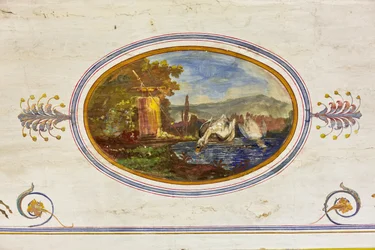 (dettaglio) della decorazione raffigurante cigni, Sala Rossa, Appartamento Reale, Palazzo dei Normanni, Palermo, Sicilia, Italia