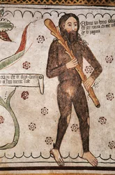 Ego sonto un homo salvadego per natura, chi me ofende ge fo pagura (sono un uomo selvaggio per natura, chi mi offende gli metterò paura), affresco, Museo Homo Salvadego, Sacco, Cosio Valtellino, Lombardia, Italia
