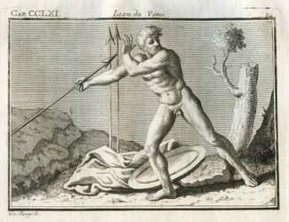 Studi sulla figura umana impegnata a lanciare un oggetto lontano da sé con grande impeto. 