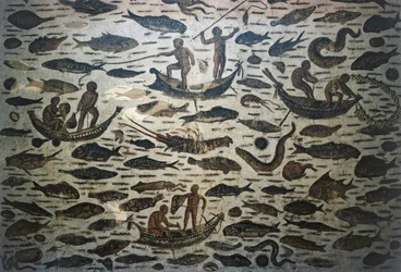 Scena di pesca, mosaico, civiltà romana, III secolo d.C.