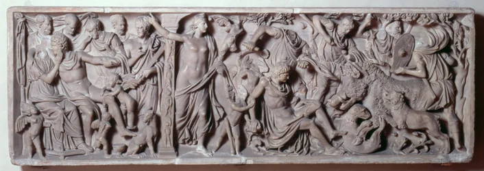 Fronte di un sarcofago che raffigura la morte di Adone, romano, II secolo (marmo)