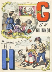 G H : Guignol, Hanneton vola! - Alfabeto dei Giochi, c.1890 (illustrazione)