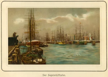 Germania, Amburgo, il porto per le navi a vela, litografia da: "Ansichten-Album Hamburg", pubblicato da C. Schneider, Berlino NW., c.1890