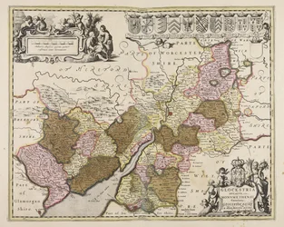 Glocestria ducatus cum Monumethensi comitatu  Contea di Glocester e campus; Contea di Monmouth