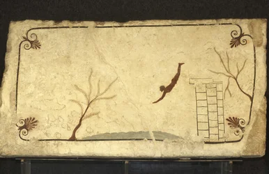 Affresco della Tomba del Tuffatore, Paestum, Campania, Italia